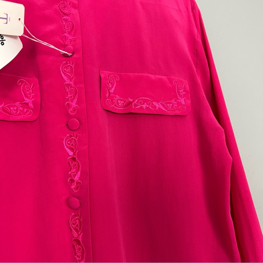 Vintage Embroidered Silk Shirt Women’s Size 8 Button Front 80’s Elegant Luxury - Picture 3 of 6